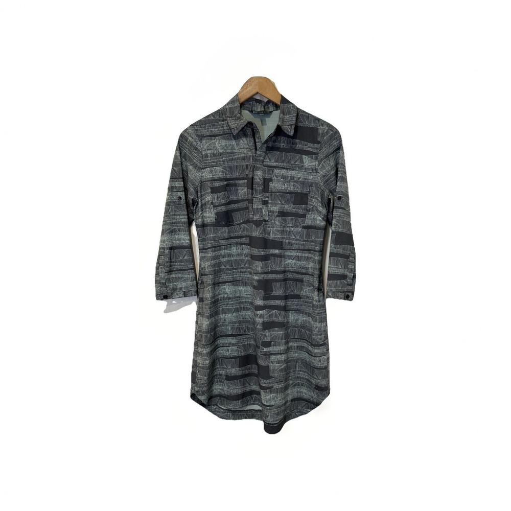 Title‎ Nine Womens Shirt Dress XS Gray Abstract Print  Adventurista Cusco UPF 50